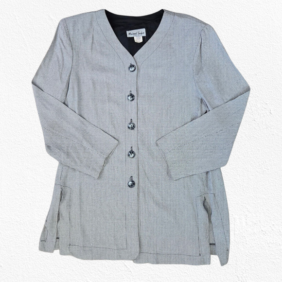 1980s Vintage Black Mini Houndstooth Longline USA Made Blazer Jacket Size Medium - Picture 1 of 9